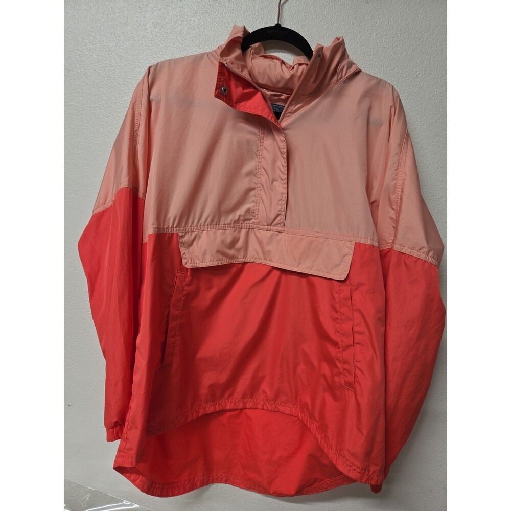 Lauren James Pink Coral Colorblock Windbreaker Jacket Stowable Hood - Women's L